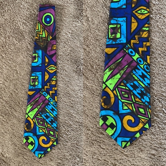 VTG 60’s Psychedelic Tiki Print Cotton Tie - Picture 1 of 9